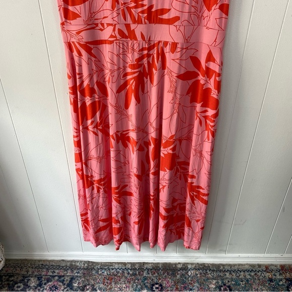 Land's End Dress Sz 2X Maxi Cap Sleeve Tropical Floral Leaf Print Pink Vacation - Picture 8 of 11